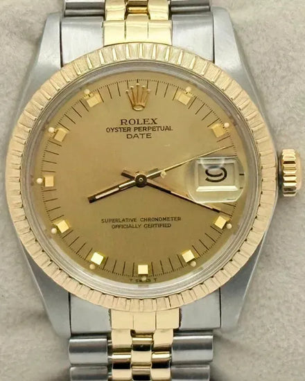 1981 (6.6 Mill Serial) Rolex Oyster Perpetual Date 34MM Champagne Dial Two-Tone Jubilee Bracelet (1505)