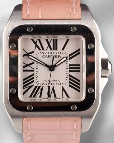 Cartier Santos 100 33MM Silver Dial Leather Strap (W20126X8)