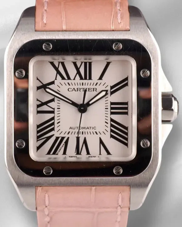 Cartier Santos 100 33MM Silver Dial Leather Strap (2878)