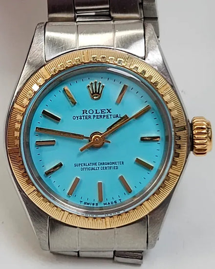 Rolex Oyster Perpetual 25MM Aftermarket Blue Dial Oyster Bracelet (6804)