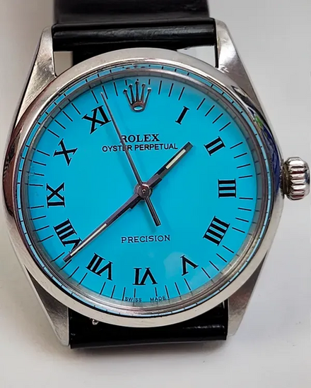 Rolex Air-King 34MM Aftermarket Blue Dial Aftermarket Leather Strap (5500)