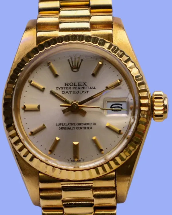 1981 (6.6 Mil Serial) Rolex Lady-Datejust 26MM Silver Dial Yellow Gold President Bracelet (6917)