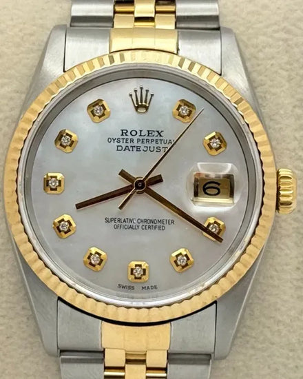 2001 (K serial) Rolex Datejust 36MM Aftermarket Mother of Pearl Dial Two-Tone Jubilee Bracelet (16233)