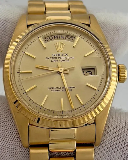 1974 (3.7 Mil Serial) Rolex Day-Date 36MM Champagne Dial Yellow Gold President Bracelet (1803)