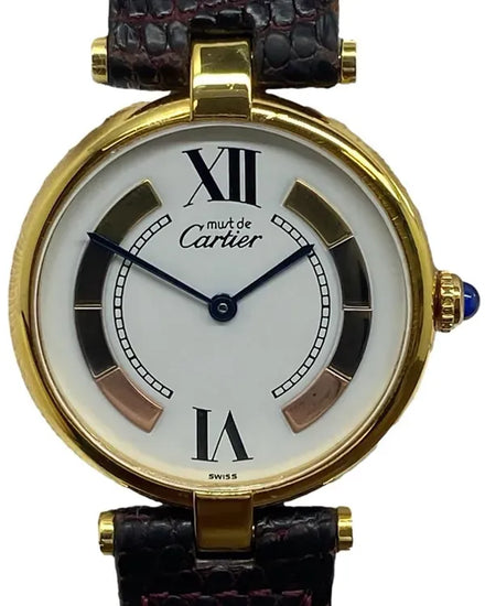 Cartier Vermeil Must Trinity 30MM Quartz White Dial Leather Strap (590003)