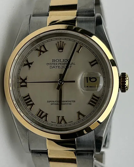 1997 (T Serial) Rolex Datejust 36MM Ivory "Pyramid" Dial Two-Tone Oyster Bracelet (16203)