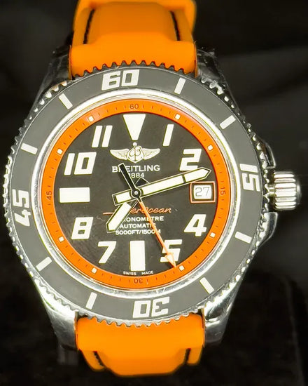 2013 Breitling Superocean "Orange Abyss" L.E. 42MM Black Dial Aftermarket Rubber Strap (A17364Y4/BA89)