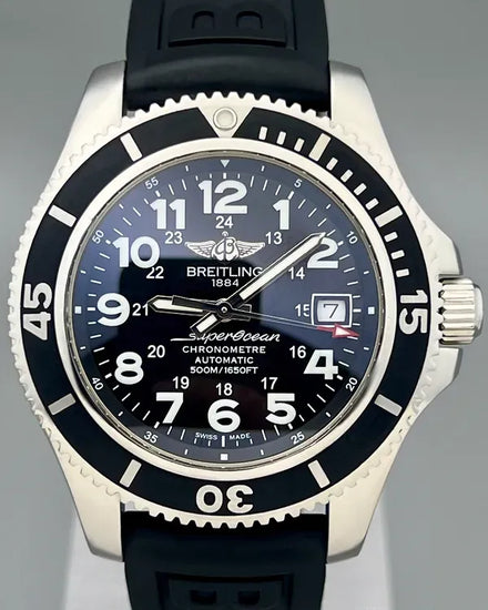No Reserve - 2018 Breitling Superocean II 42MM Black Dial Rubber Strap (A17365C9/BD67)