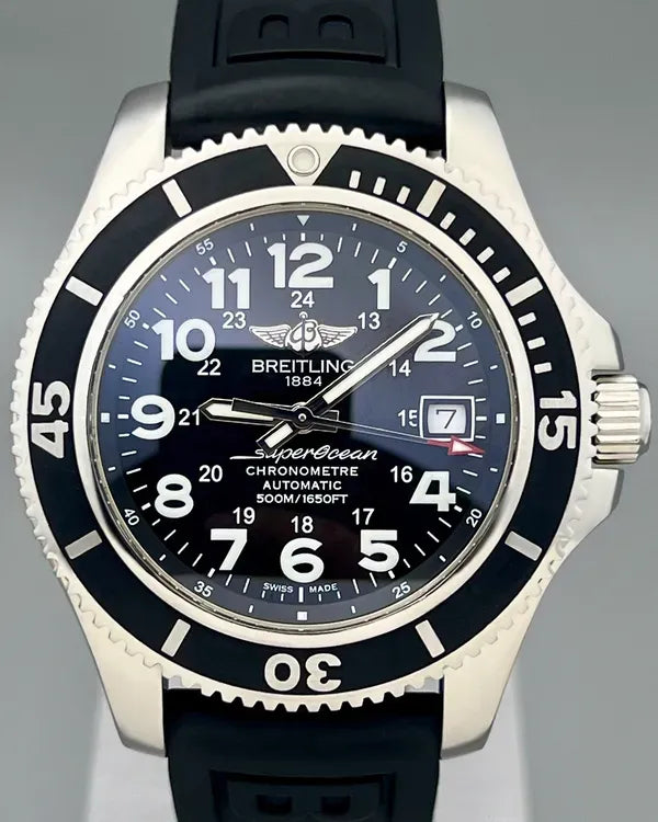 No Reserve - 2018 Breitling Superocean II 42MM Black Dial Rubber Strap (A17365C9/BD67)