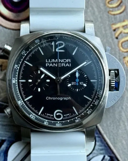2021 Panerai Luminor Chrono 44MM Black Dial Rubber Strap (PAM01109)