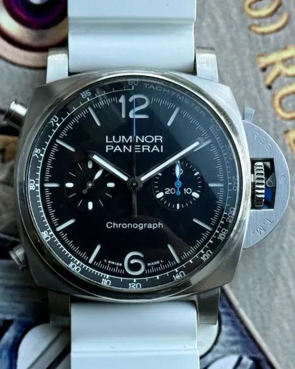 2021 Panerai Luminor Chrono 44MM Black Dial Rubber Strap (PAM01109)