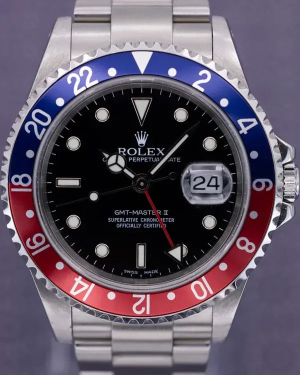 2002 Rolex GMT-Master II "Pepsi" 40MM Black Dial Oyster Bracelet (16710)