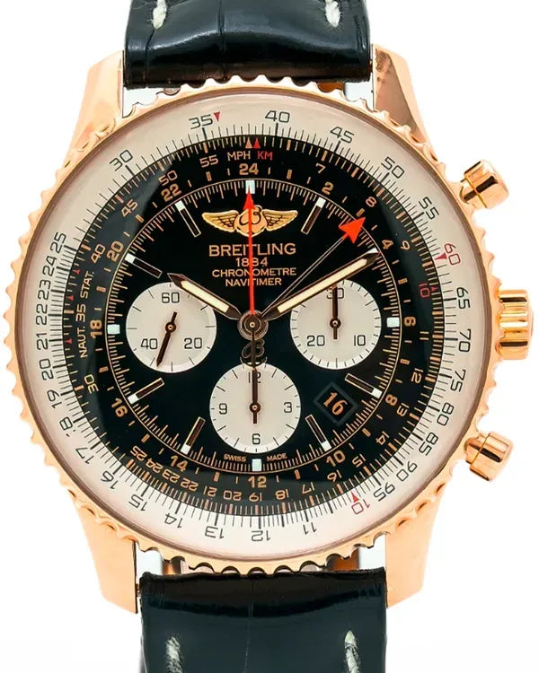 Breitling Navitimer GMT L.E. 48MM Black Dial Leather Strap (RB0441)