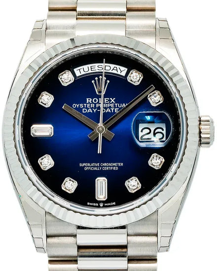 Rolex Day-Date 36MM Ombré Blue Dial White Gold President Bracelet (128239)