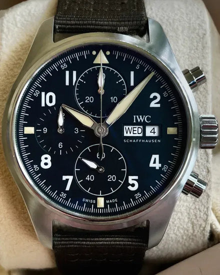 2022 IWC Schaffhausen Pilot Spitfire Chronograph 41MM Black Dial Textile Strap (IW387901)