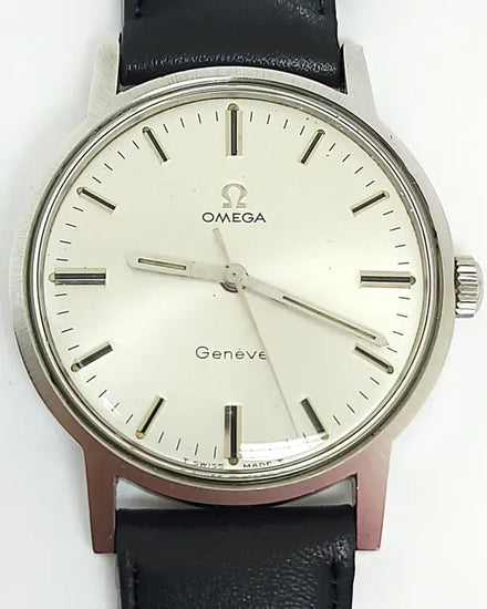 Omega Geneve Vintage 34.5MM Silver Dial Aftermarket Leather Strap (135.070)