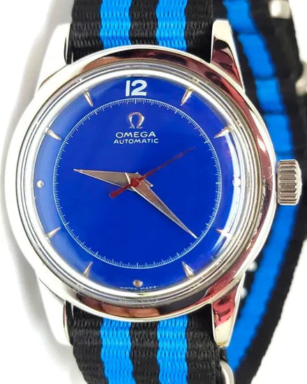 1947 Omega Vintage 34MM Blue Dial Aftermarket Textile Strap (2492-1)