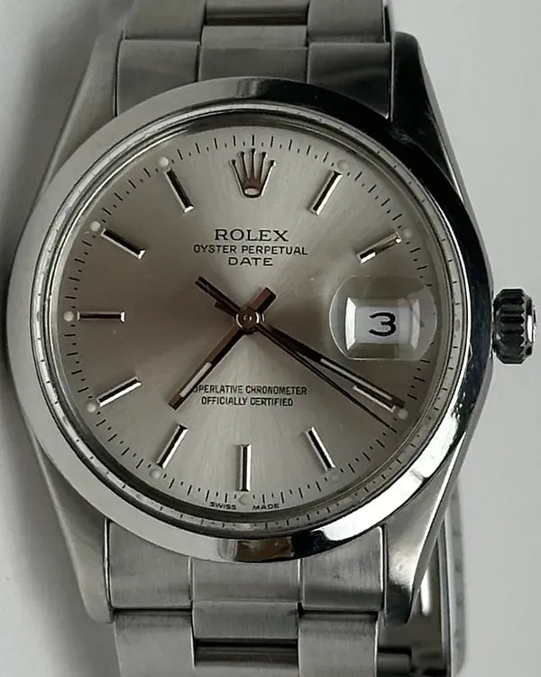 1982 (7.2 Mill. Serial) Rolex Oyster Perpetual Date 34MM Silver Dial Oyster Bracelet (15000)