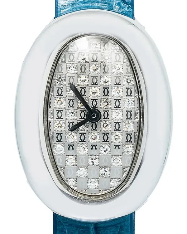 Cartier Baignoire 18MM Quartz Diamond Pave Dial Aftermarket Leather Strap (WB511631)
