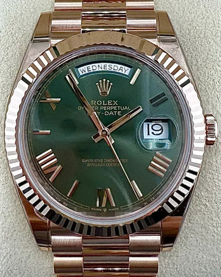 2023 Rolex Day-Date 40MM Green Dial Rose Gold President Bracelet (228235)