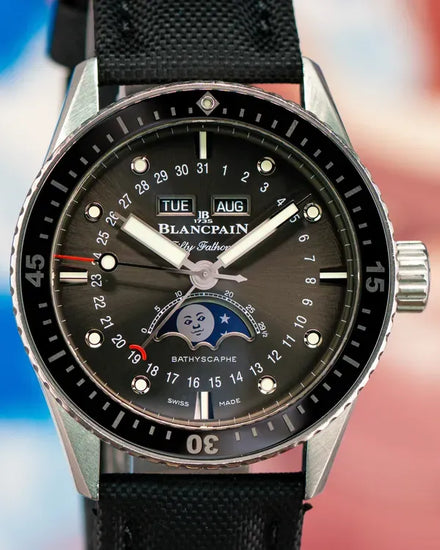 2020 Blancpain Fifty Fathoms Bathyscaphe Quantième Complet Phases de Lune 43MM Grey Dial Textile Strap (5054-1110-B52A)