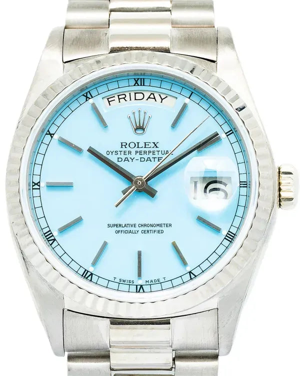 1978 (5.5 Mill. Serial) Rolex Day-Date 36MM Aftermarket Turquoise Dial White Gold President Bracelet (18039)