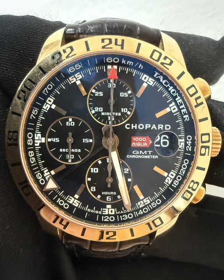 2008 Chopard Mille Miglia Chronograph GMT 42MM Black Dial Leather Strap (161267)