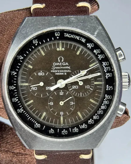 Omega Speedmaster Professional Mark II 42MM Black "Tropical" Dial Aftermarket Leather Strap (145.014)