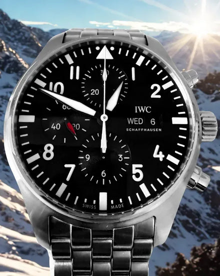 2017 IWC Schaffhausen Pilot Chronograph 43MM Black Dial Steel Bracelet (IW377710)