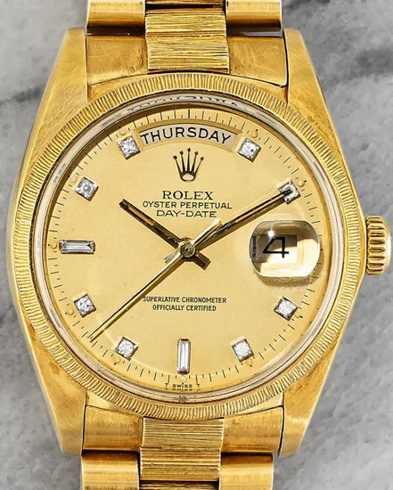 Rolex Day-Date 36MM Champagne Dial Yellow Gold "Bark" President Bracelet (18078)
