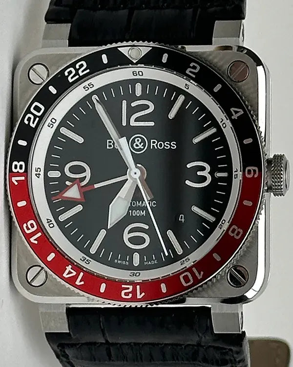 No Reserve - Bell & Ross BR 03 93 "Coke" 42MM Black Dial Leather Strap (BR0393-BL-ST/SCA)