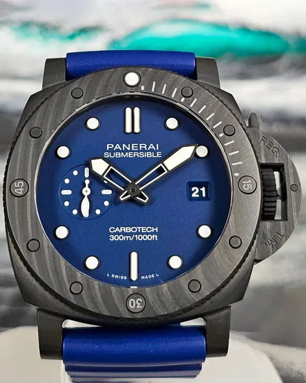 2022 Panerai Submersible Carbotech Blu Abisso 44MM Blue Dial Rubber Strap (PAM01232)