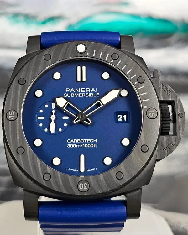 2022 Panerai Submersible Carbotech Blu Abisso 44MM Blue Dial Rubber Strap (PAM01232)