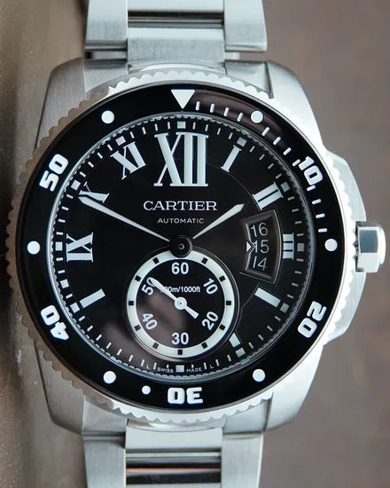 2014 Cartier Calibre de Cartier 42MM Black Dial Steel Bracelet (W7100057)
