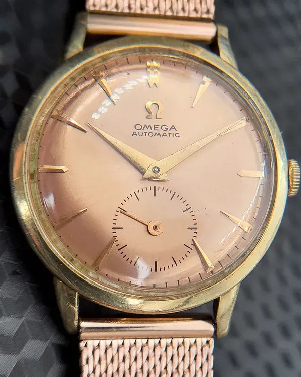 (SR) Omega Vintage Bumper 33MM Aftermarket Salmon Dial Aftermarket Steel Bracelet (F6212)