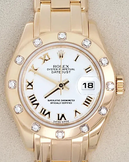 Rolex Lady-Datejust 29MM White Dial Yellow Gold Pearlmaster Bracelet (80318)
