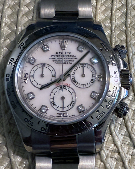 2009 Rolex Cosmograph Daytona 40MM Pink Mother of Pearl Dial Aftermarket Leather Strap (116509)