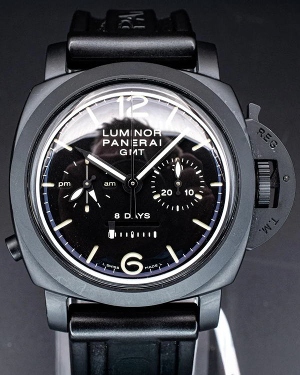2012 Panerai Luminor 1950 8 Days Chrono Monopulsante GMT L.E. 44MM Black Dial Rubber Strap (PAM00317)