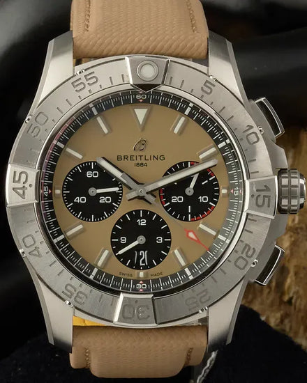 Breitling Avenger B01 Chronograph 44MM Beige Dial Leather Strap (AB0147)