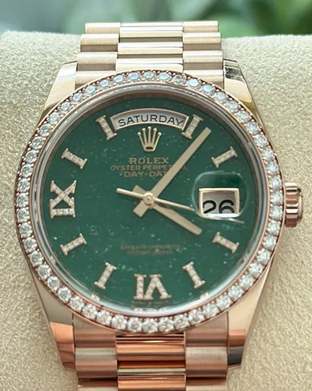 2024 Rolex Day-Date 36MM Green "Aventurine" Dial Rose Gold President Bracelet (128345RBR)