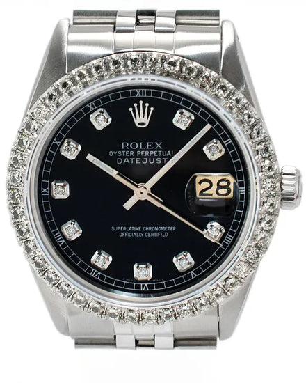 Rolex Datejust 36MM Aftermarket Black Dial Aftermarket Jubilee Bracelet (16013)