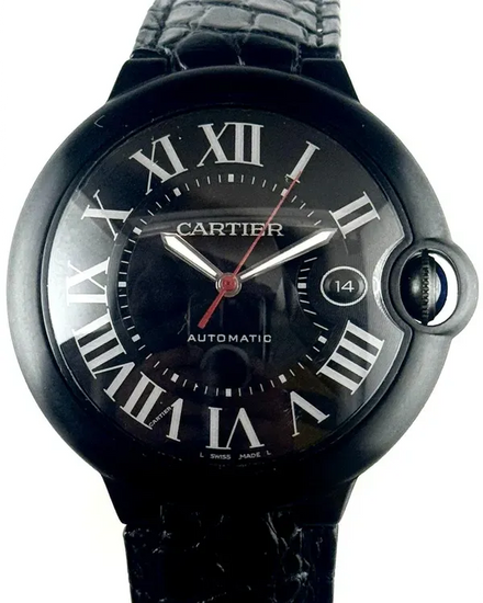 Cartier Ballon Bleu 42MM Black Dial Leather Strap (WSBB0015)