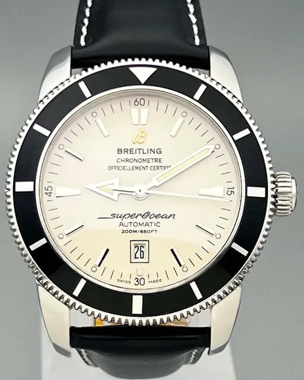 No Reserve - 2016 Breitling Superocean Heritage 46MM Silver Dial Leather Strap (A1732024/G642)