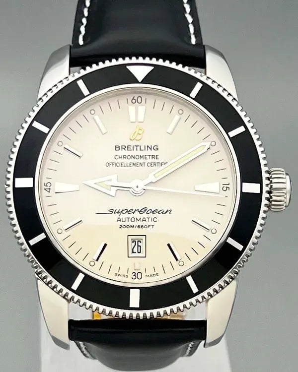 No Reserve - 2016 Breitling Superocean Heritage 46MM Silver Dial Leather Strap (A1732024/G642)