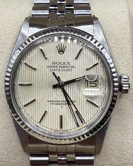 Rolex Datejust 36MM Silver "Tapestry" Dial Jubilee Bracelet (16014)
