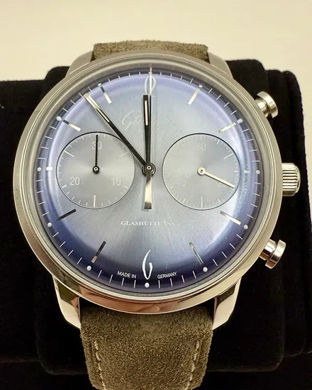2021 Glashütte Original Sixties Chronograph Annual Edition S.E. 42MM Blue Dial Leather Strap (1-39-34-04-22-04)