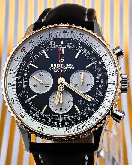 2024 Breitling Navitimer 1 B01 Chronograph 46MM Black Dial Leather Strap (UB0127211B1P1)