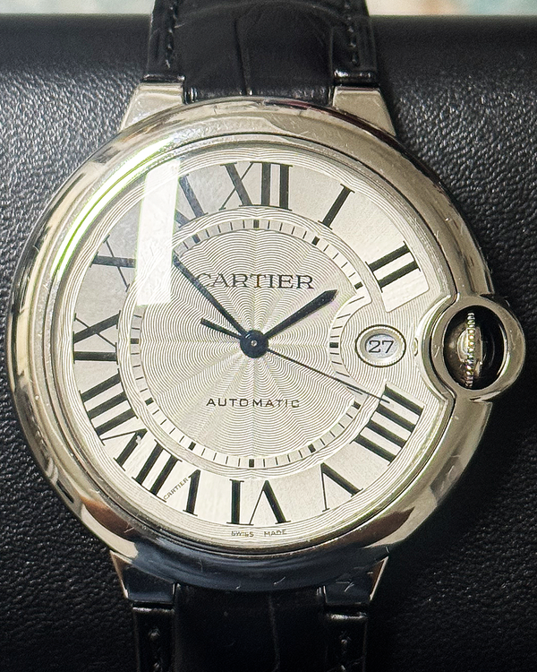 Cartier Ballon Bleu 42MM Silver Dial Leather Strap (WSBB0026)