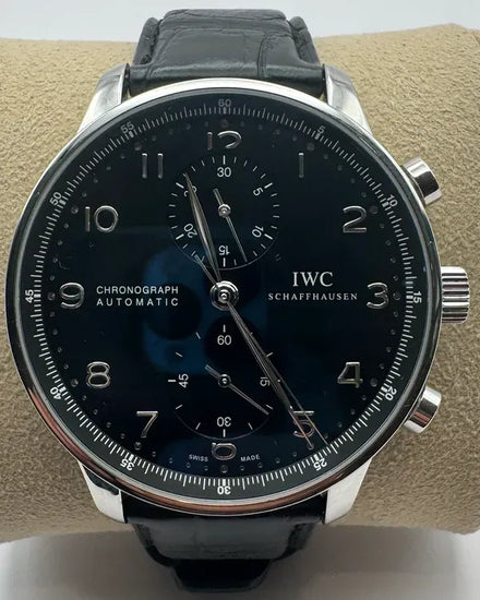 IWC Schaffhausen Portugieser Chronograph 40.9MM Black Dial Leather Strap (IW371447)