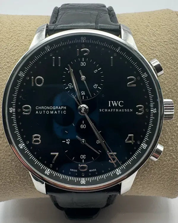 IWC Schaffhausen Portugieser Chronograph 40.9MM Black Dial Leather Strap (IW371447)